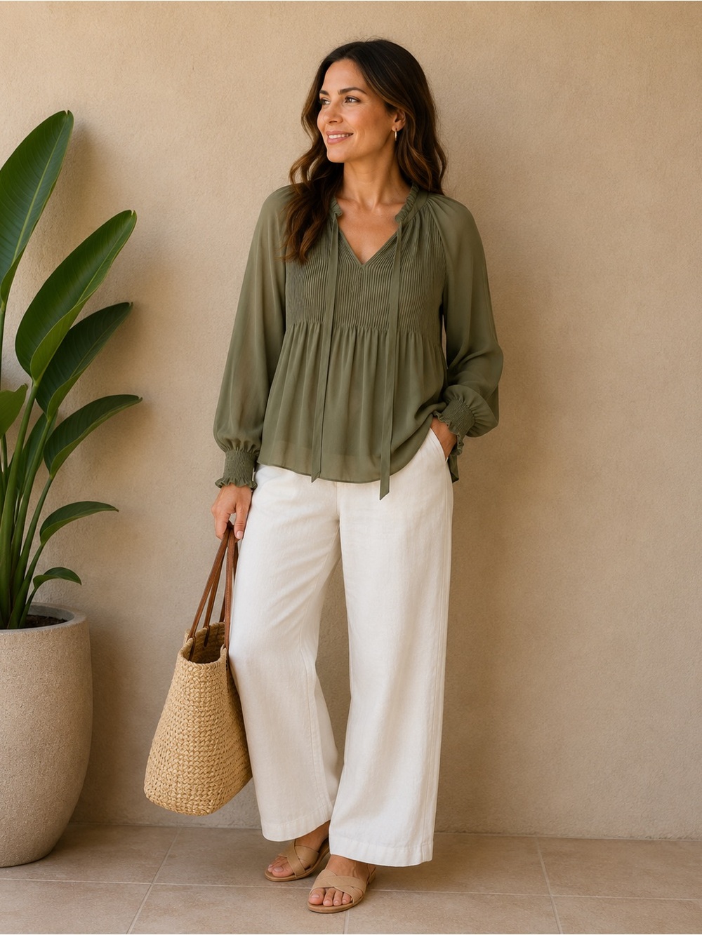 Ralph Lauren Olive Green Pleated Blouse. BB30